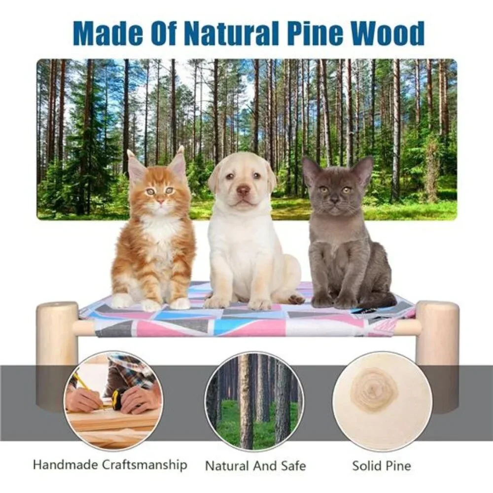 Cat/Dog Bed,Wooden PetHammock Bed,Elevated Breathable DogBed,Detachable Portable